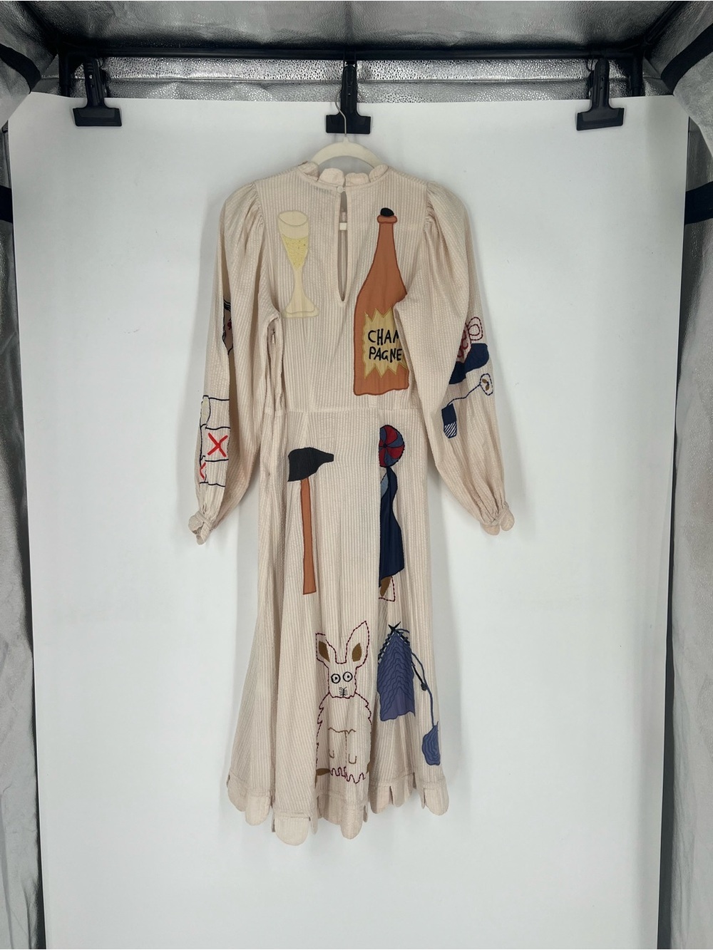 Stella Nova Ivory Novelty Appliqué Midi Dress with Candle & Boots Motif XXS - Picture 6 of 13
